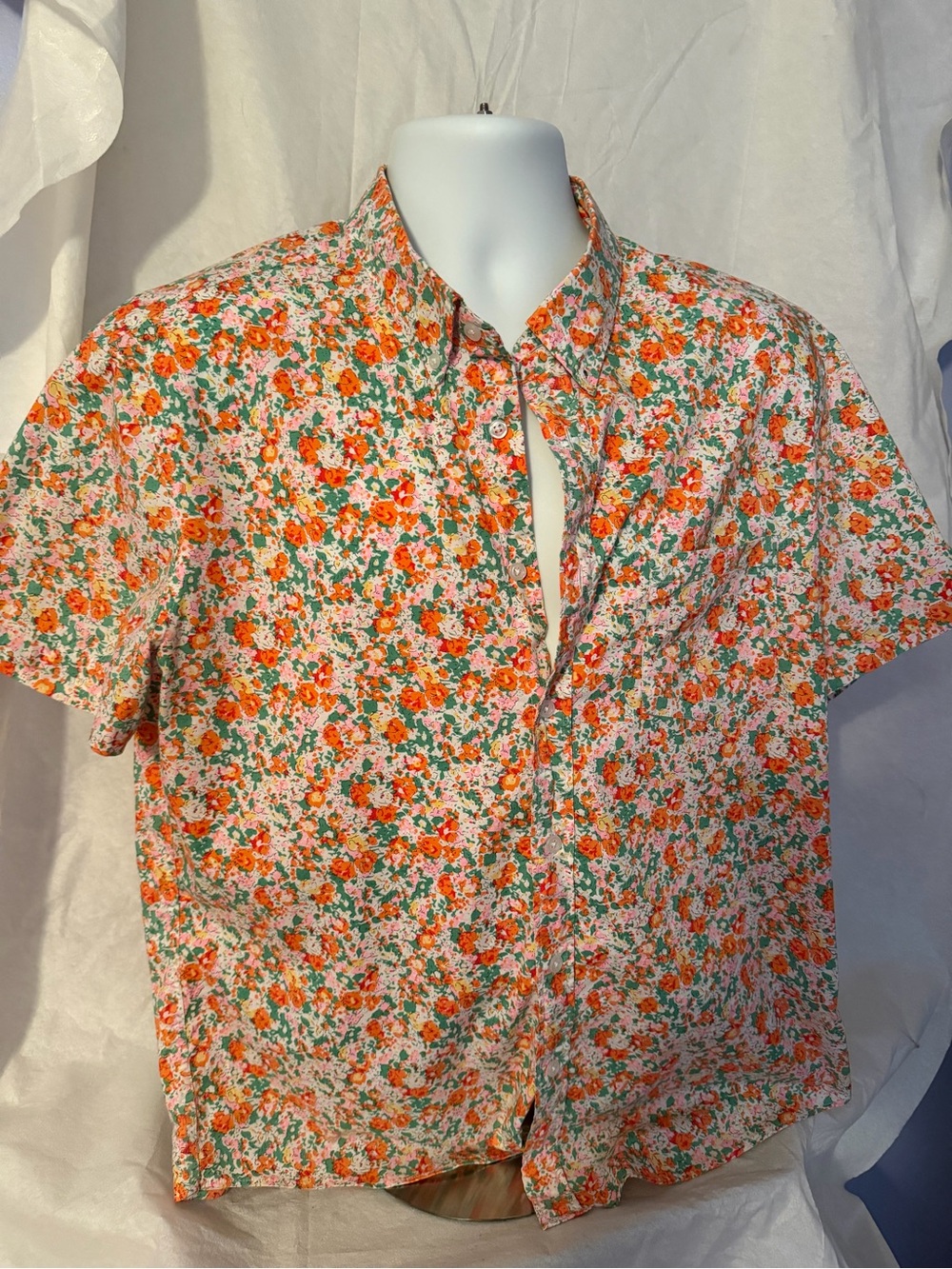 J. Crew Short-Sleeve Floral Button-Down Shirt — Orange & Green